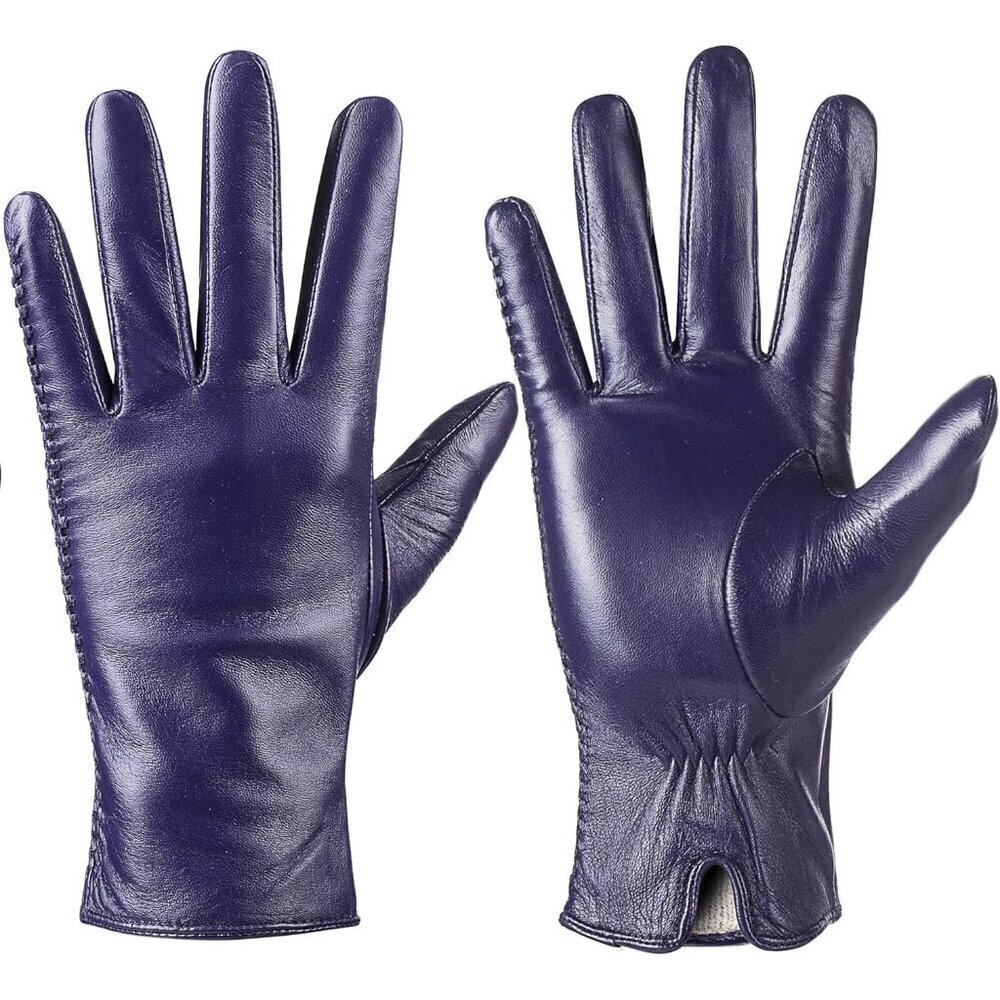 Women's Genuine Sheepskin Leather Gloves Winter Warm Driving Gloves Purple - Picture 2 of 7